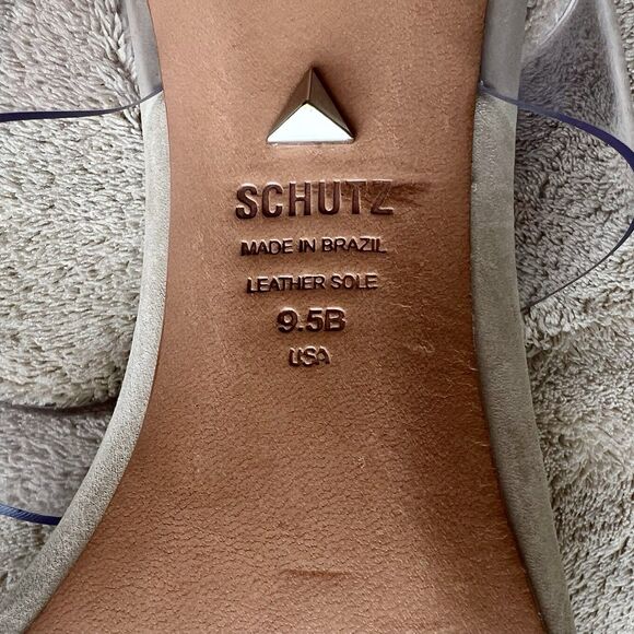 Schutz Ariella Clear Straps Heeled Sandals Beige Leather Inner Sole Women 9.5 B - Picture 14 of 15
